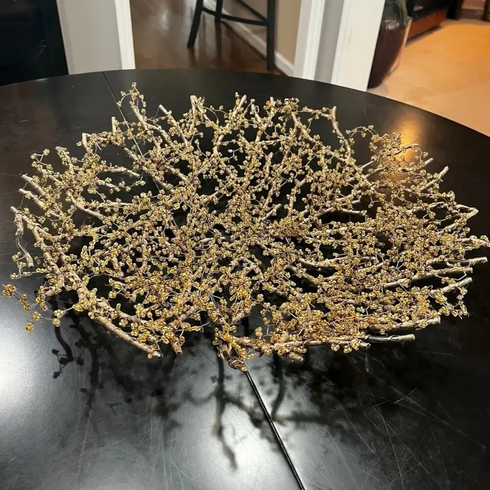 NEW Pottery Barn Amber Bead Wrapped Metal Branch Wreath Centerpiece Bowl 20” HTF